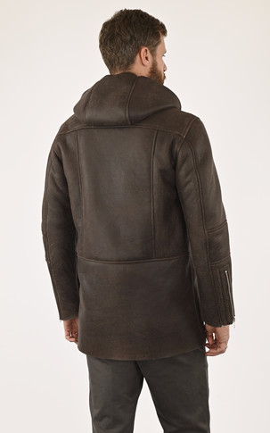 Manteau peau lainée marron