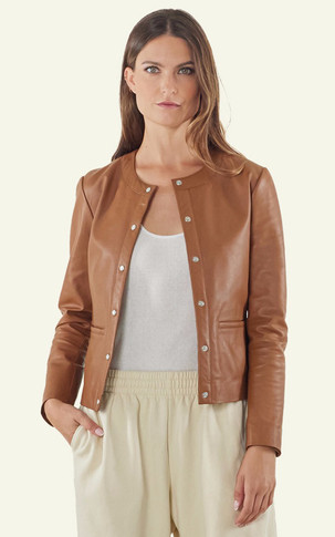 Veste cuir Caroline cognac