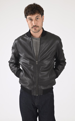 Blouson teddy cuir noir