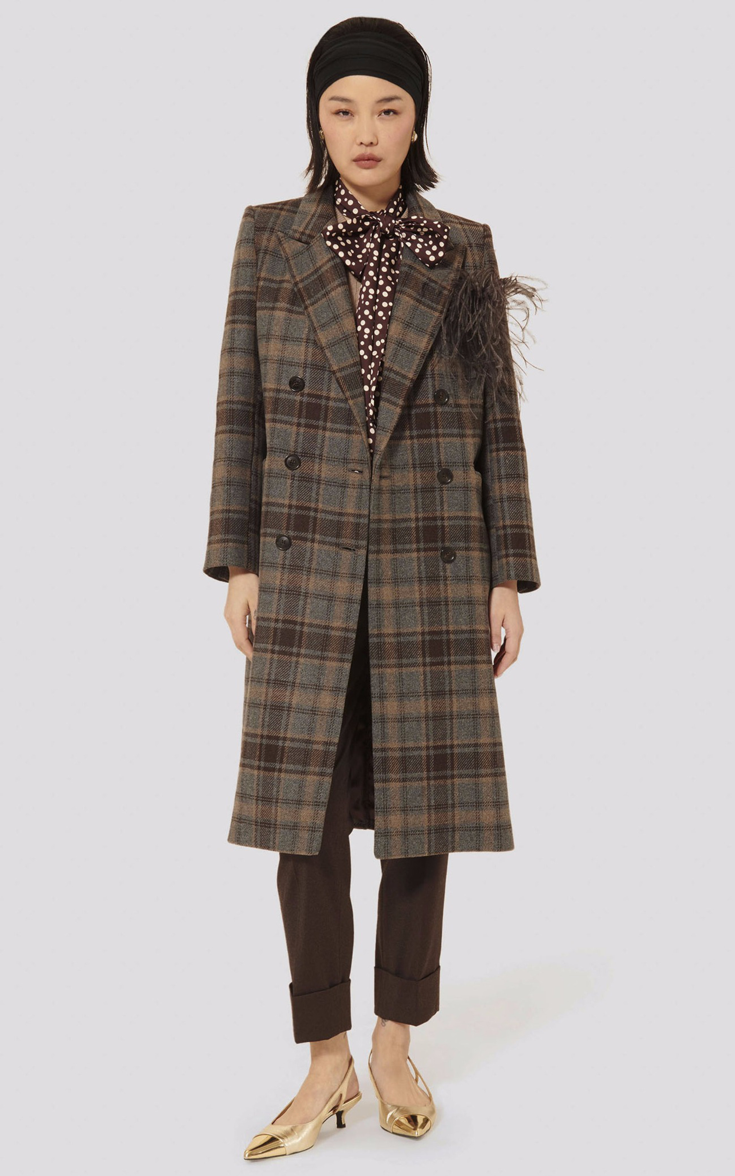 Manteau en laine tartan marron Tara Jarmon