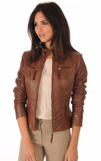 Blouson Cuir Femme Cognac
