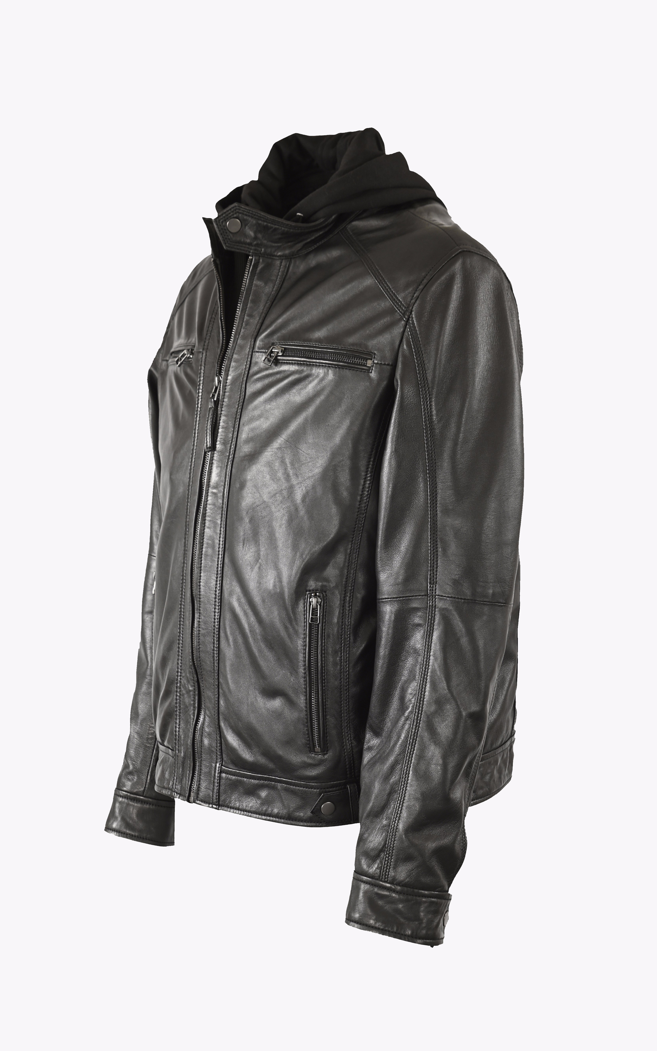 Blouson cuir Erico Hood noir Grande taille Serge Pariente