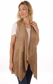Veste Sans-Manche Cuirs Velours Taupe Veste Sans-Manche Cuirs Velours Taupe
