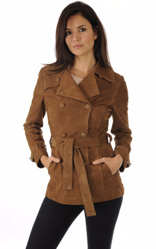 Trench Cuir Velours Tabac