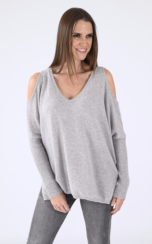 Pull ajouré cachemire gris