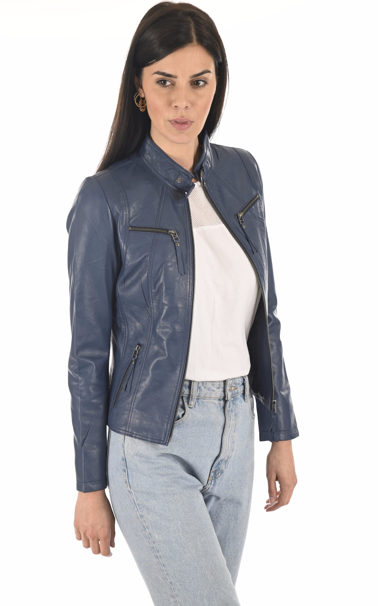 Blouson Cuir Femme Bleu La Canadienne La Canadienne Blousons Cuir Bleu Fonc