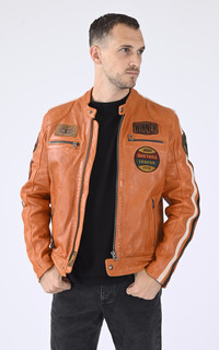 Blouson cuir Wartburg orange