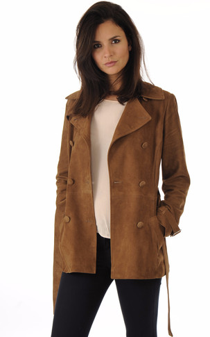 Trench cuir velours tabac