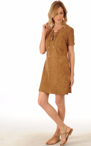 Robe Cuir Velours Cognac