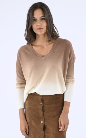 Pull col V oversize cachemire camel