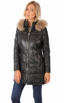 Parka Cuir Noire Bordée Fourrure Parka Cuir Noire Bordée Fourrure