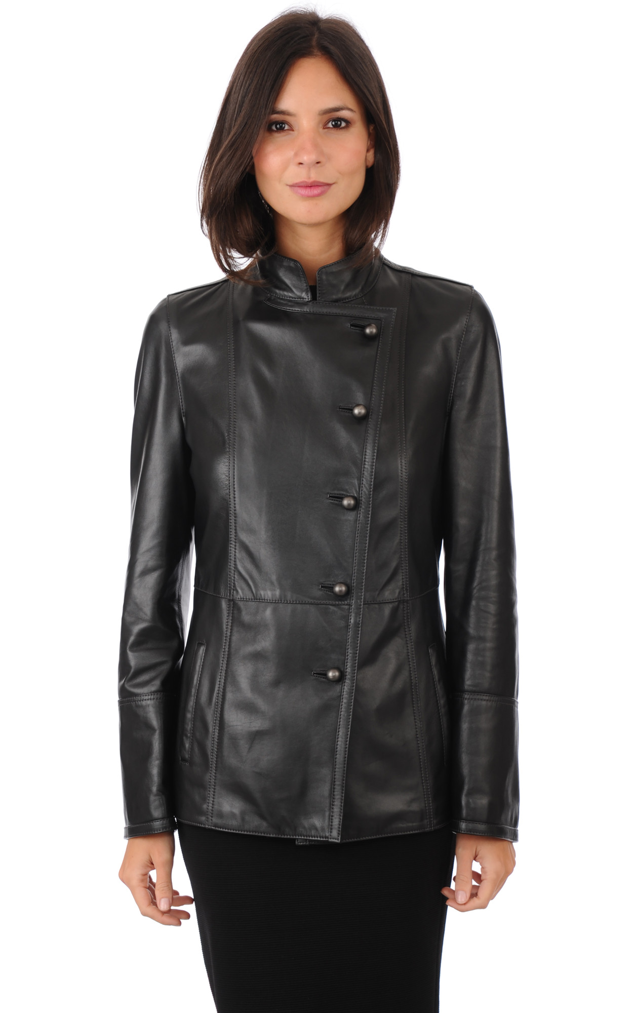 Veste Cuir Esprit Officier Femme La Canadienne La Canadienne Vestes et 3 4 Cuir Noir