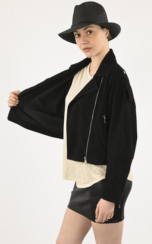 Blouson oversize cuir velours noir