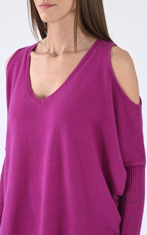 Pull ajouré cachemire fushia