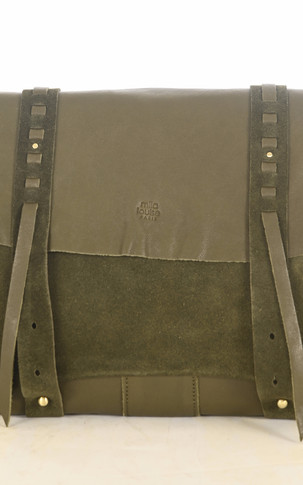 Sac en cuir bi-matière kaki