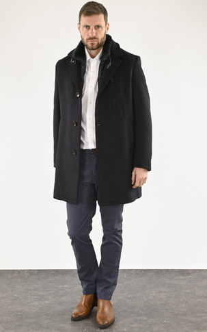 Manteau chic laine bleu marine