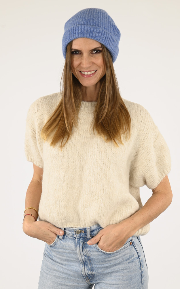 Bonnet alpaga et laine bleu jean Lea Clement