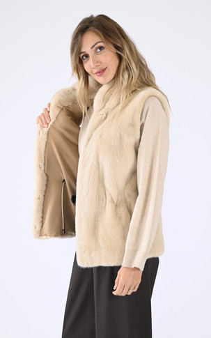 Gilet fourrure vison beige