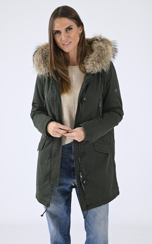 Parka capuche fourrure vert