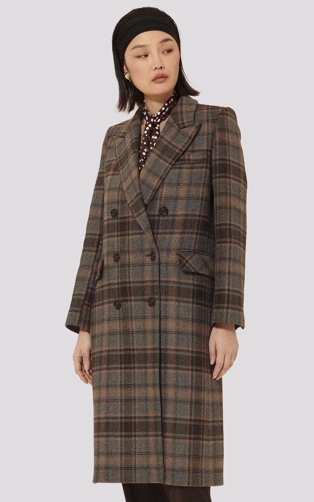 Manteau en laine tartan marron Tara Jarmon