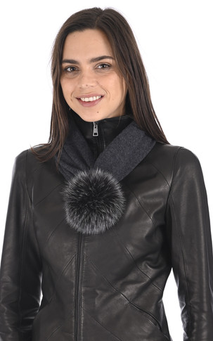 Bonnet laine et renard gris foncé