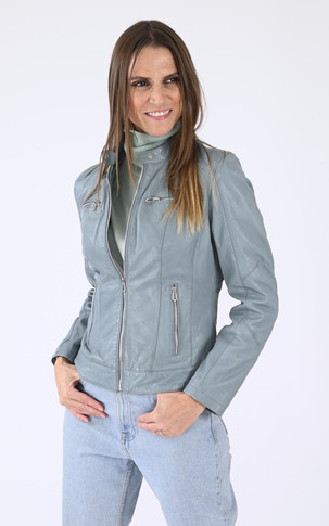 Blouson cuir Jolya bleu ciel