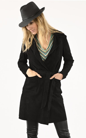 Trench cuir velours noir