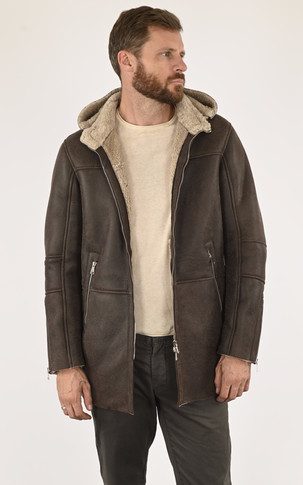 Manteau peau lainée marron