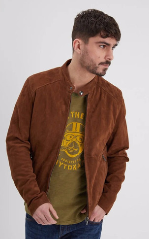 Blouson cuir velours Delf Tobacco