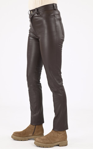 Pantalon cuir stretch chocolat