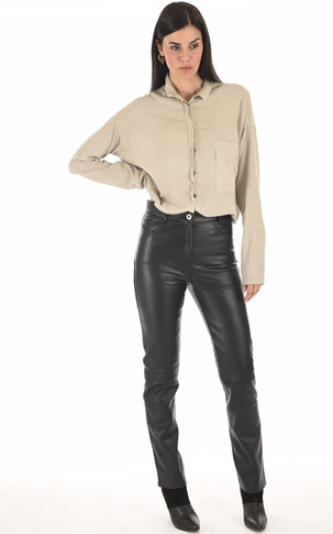 Pantalon cuir noir coupe droite