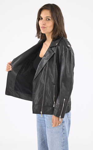 Blouson cuir confort Drew noir