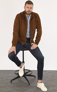 Blouson cuir velours tabac