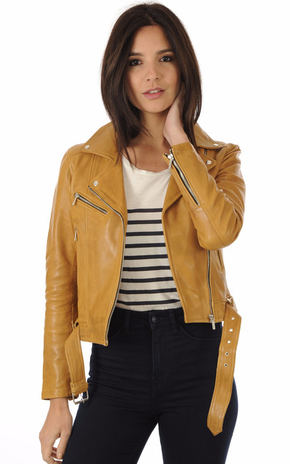 Blouson Cuir Coupe Perf Jaune Moutarde Rose Garden - La ...