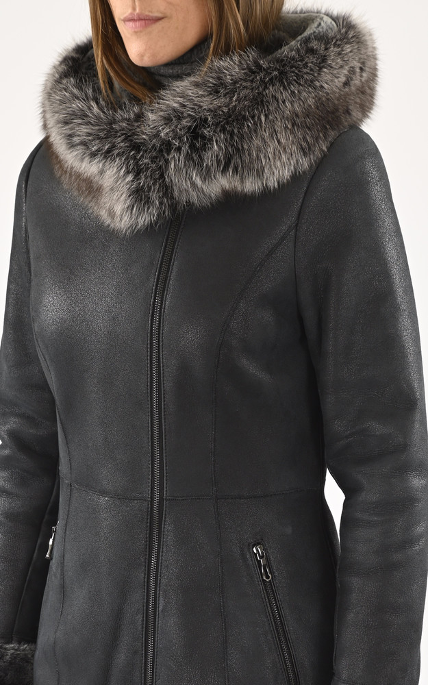 Manteau peau lainée capuche noire La Canadienne