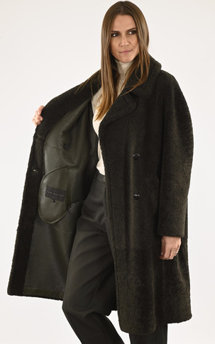 Manteau chaud laine agneau kaki