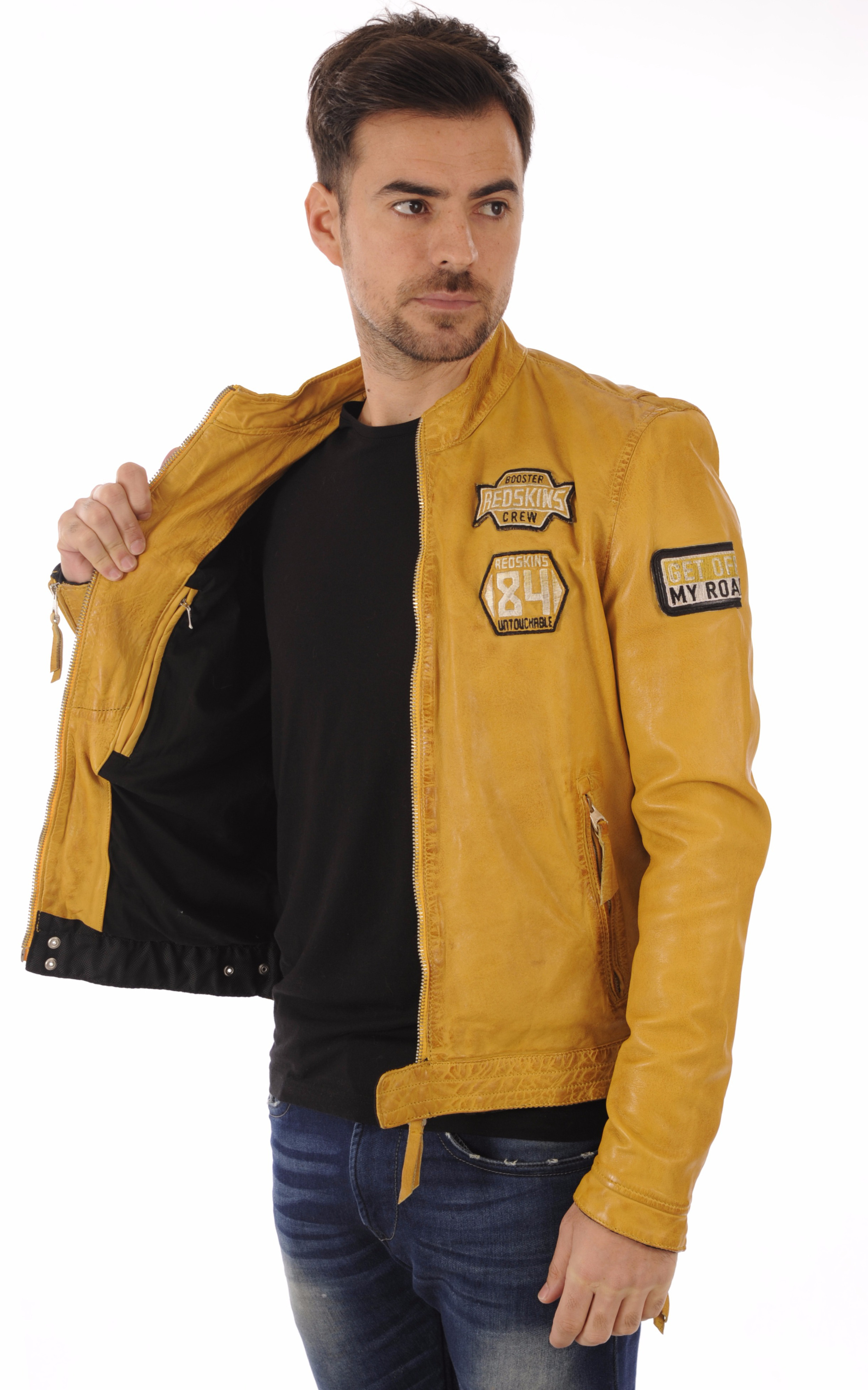 Blouson Resse Cuir Jaune Style Motard Redskins - La ...