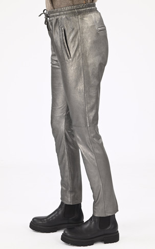 Pantalon jogpant cuir argenté