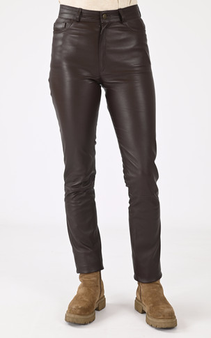 Pantalon cuir stretch chocolat