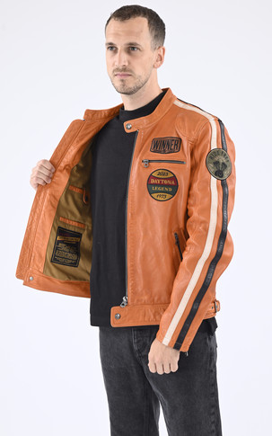 Blouson cuir Wartburg orange