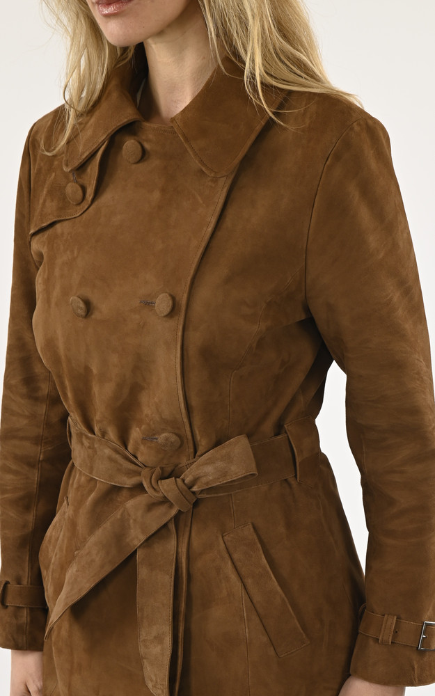Trench court cuir velours tabac La Canadienne