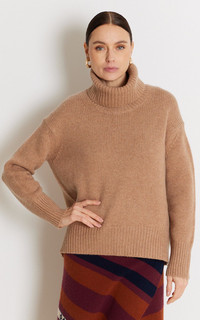 Pull col roulé cachemire camel