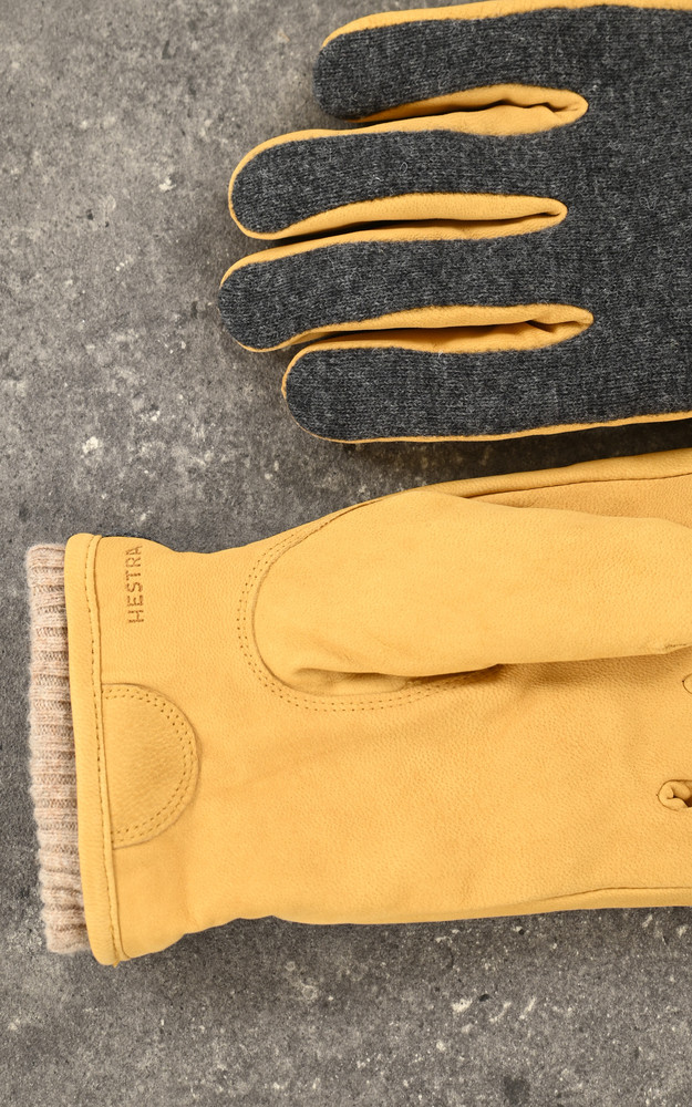 Gants homme cuir et laine jaune Hestra