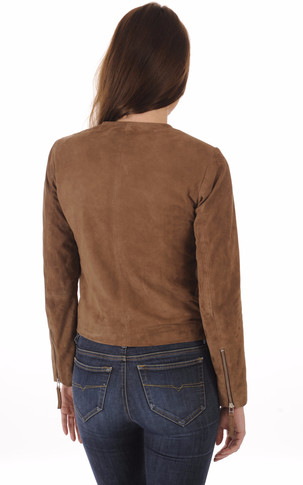 Veste cuir velours Cinthia taupe