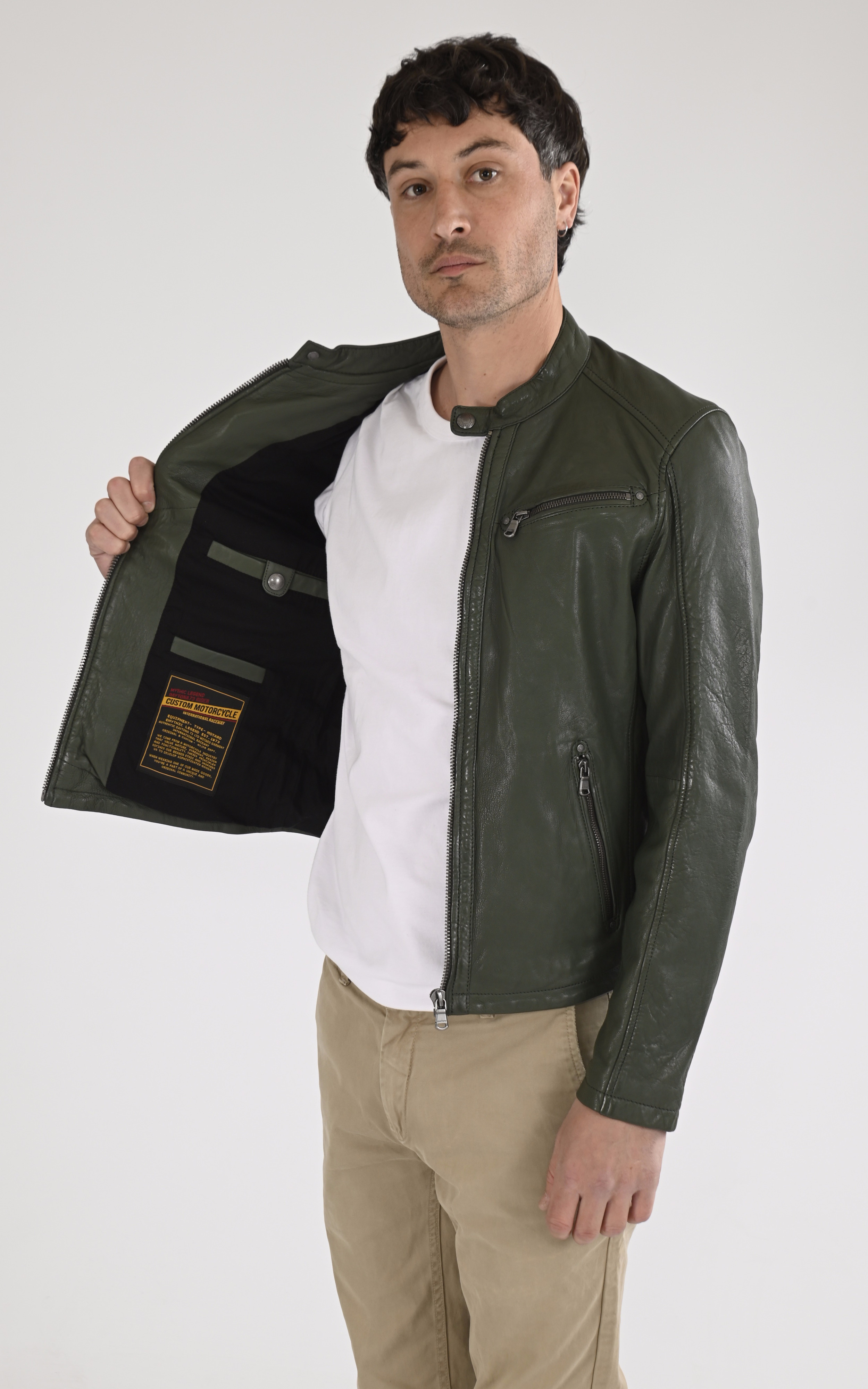 Blouson cuir Gafino Navy vert Daytona 73