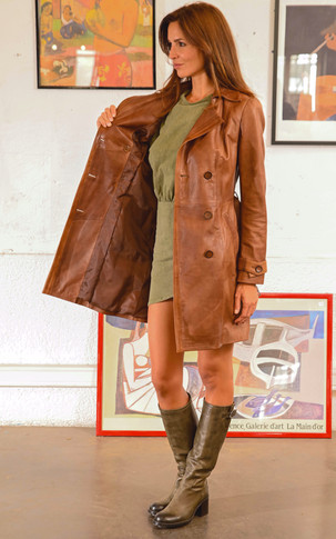 Trench cuir cognac