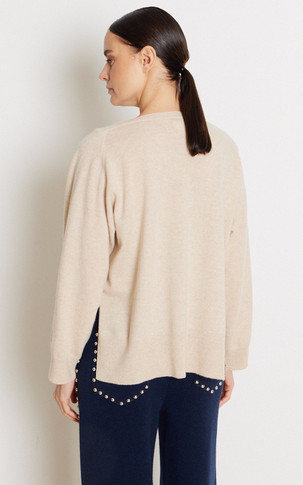 Pull col rond cachemire beige