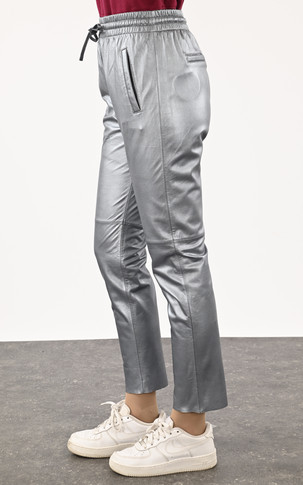 Pantalon jogpant cuir gris métallisé