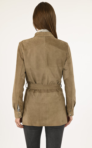 Veste cuir velours saharienne taupe