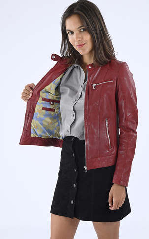 Blouson cuir Jolya rouge